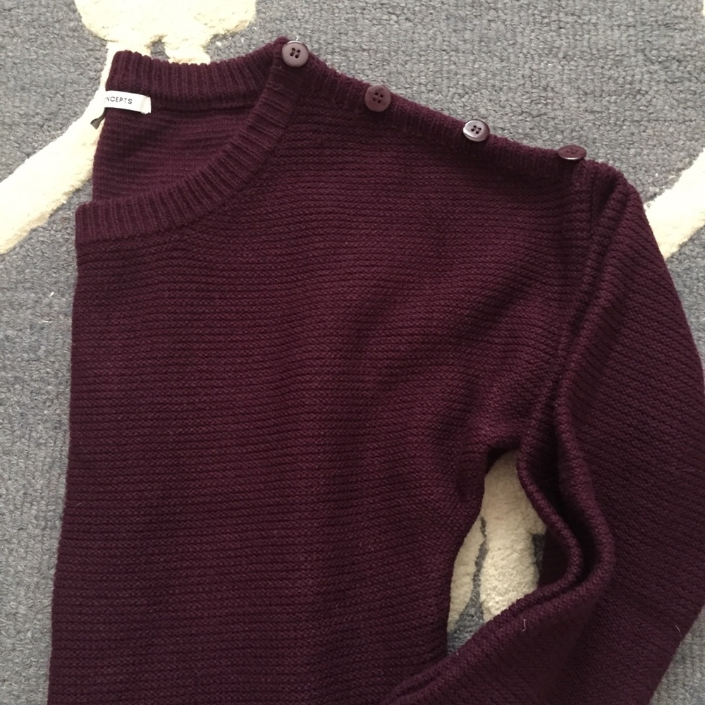 Eggplant cozy knit sweater with button shoulder